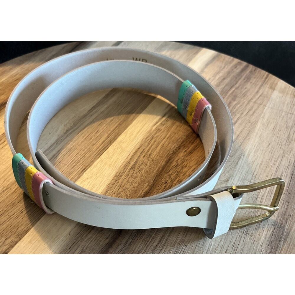 Vintage 80's Pastel Pyramid Geometric Belt Stripes Small White